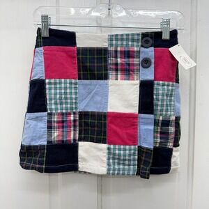 NWT Talbots kids patchwork plaid corduroy‎ pink navy skirt skort girls 8